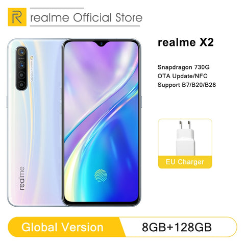 Global Version realme X2 8GB RAM 128GB ROM NFC 6.4" Moblie Phone Snapdragon 730G 64MP Quad Camera Cellphone VOOC 30W Fast Charge