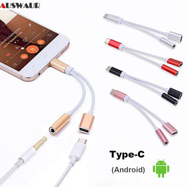 Type-C to Type C 3.5mm Aux Jack Charging Audio Adapter 2 In 1 Splitter Adapter for Huawei P30 Pro  Xiaomi Mi 8 6 5X Samsung S10