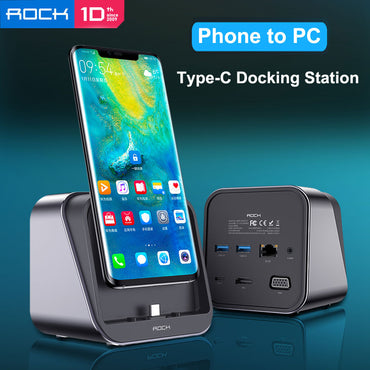 ROCK Type-C Docking Station 4K Phone to PC HDMI&VGA Output PD Fast Charger for Samsung S10 Dex for Huawei P30 Mate 20 Pro Cloud