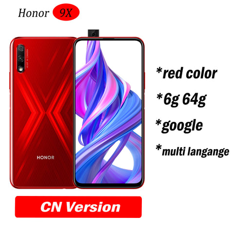 Honor 9x Smart Phone 6.59 inch Lifting Full Screen 48MP Dual Cameras 4000mAh GPU Turbo Mobile Phone