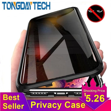 Tongdaytech Magnetic Tempered Glass Privacy Metal Phone Case Coque 360 Magnet Antispy Cover For Iphone XR XS X 11 Pro MAX 8 7 6
