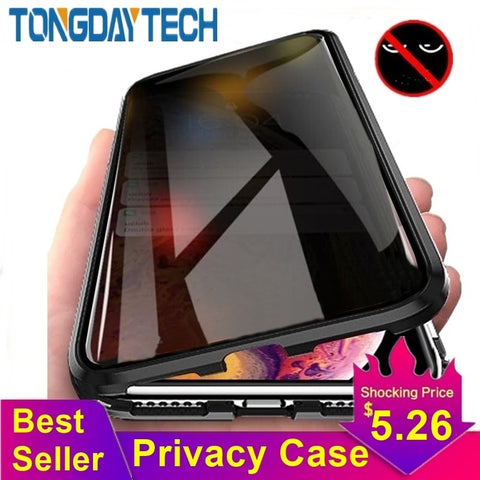 Tongdaytech Magnetic Tempered Glass Privacy Metal Phone Case Coque 360 Magnet Antispy Cover For Iphone XR XS X 11 Pro MAX 8 7 6