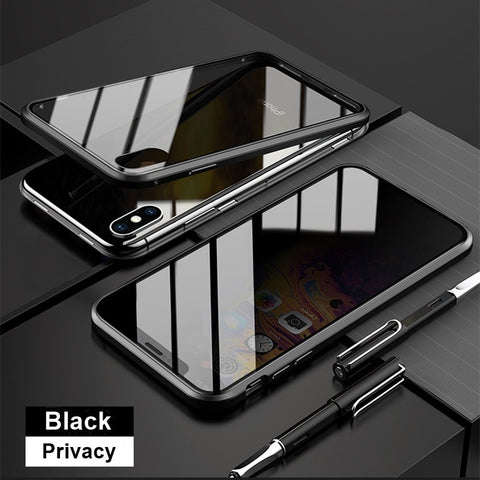 Tongdaytech Magnetic Tempered Glass Privacy Metal Phone Case Coque 360 Magnet Antispy Cover For Iphone XR XS X 11 Pro MAX 8 7 6