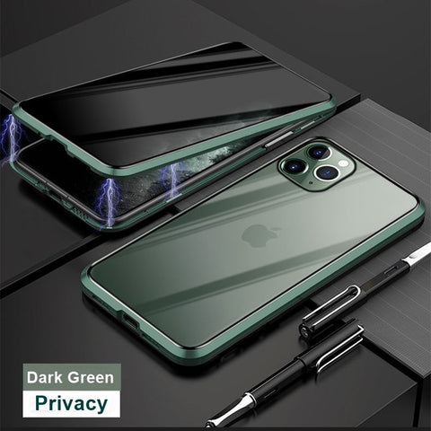 Tongdaytech Magnetic Tempered Glass Privacy Metal Phone Case Coque 360 Magnet Antispy Cover For Iphone XR XS X 11 Pro MAX 8 7 6