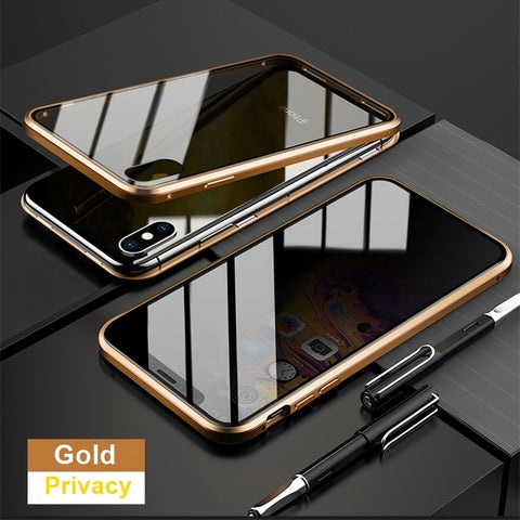 Tongdaytech Magnetic Tempered Glass Privacy Metal Phone Case Coque 360 Magnet Antispy Cover For Iphone XR XS X 11 Pro MAX 8 7 6