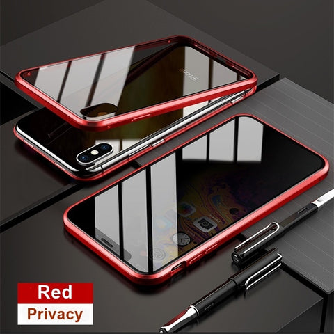 Tongdaytech Magnetic Tempered Glass Privacy Metal Phone Case Coque 360 Magnet Antispy Cover For Iphone XR XS X 11 Pro MAX 8 7 6