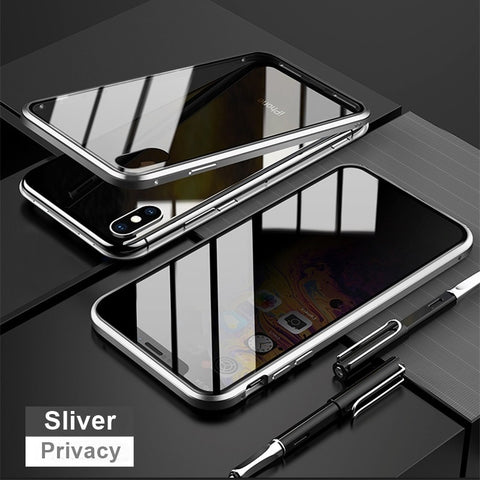 Tongdaytech Magnetic Tempered Glass Privacy Metal Phone Case Coque 360 Magnet Antispy Cover For Iphone XR XS X 11 Pro MAX 8 7 6