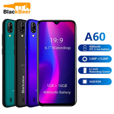 Original blackview a60 3g smartphone 19:9 6.1 polegada celular android 4080 mah bateria 1 gb 16 gb rom telefone móvel 13mp + 5mp sim duplo