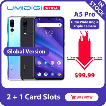 UMIDIGI A5 PRO Versión Global Android 9,0 Octa Core 6,3 'FHD + gota de agua 16MP Triple Cámara 4150mAh 4GB RAM 4G
